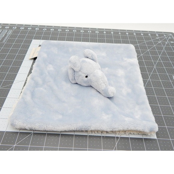 Mon Lapin Blue Elephant Star Pattern Lovey Security Blanket Plush Sherpa 11 Inch - Picture 2 of 10